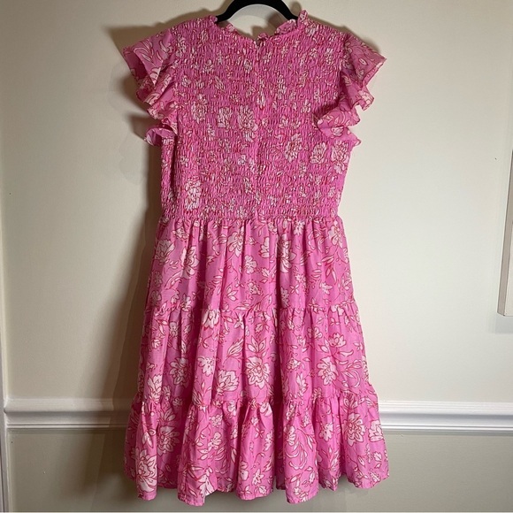 J. MARIE Pink Floral The Rosie Ruched Smocked Dress Large - Picture 3 of 7